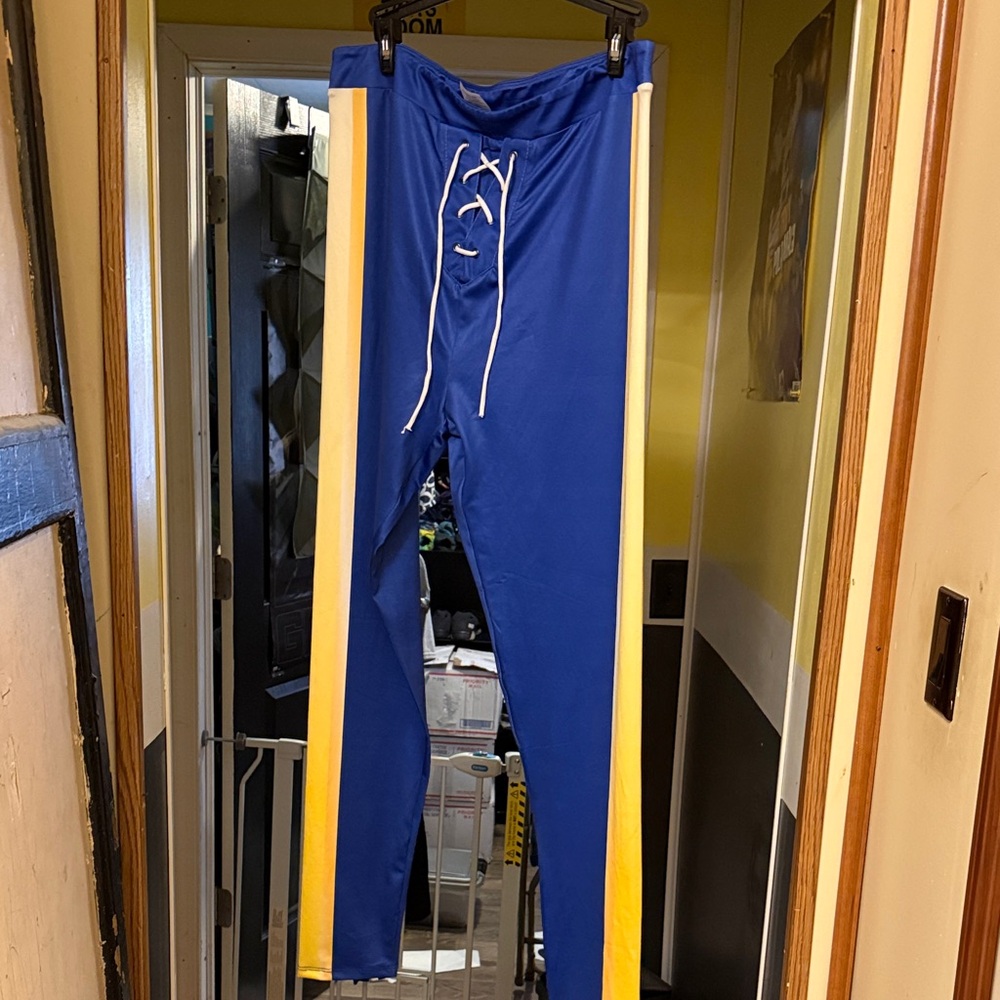 LA Rams Blue Legging Pants with Yellow Stripes